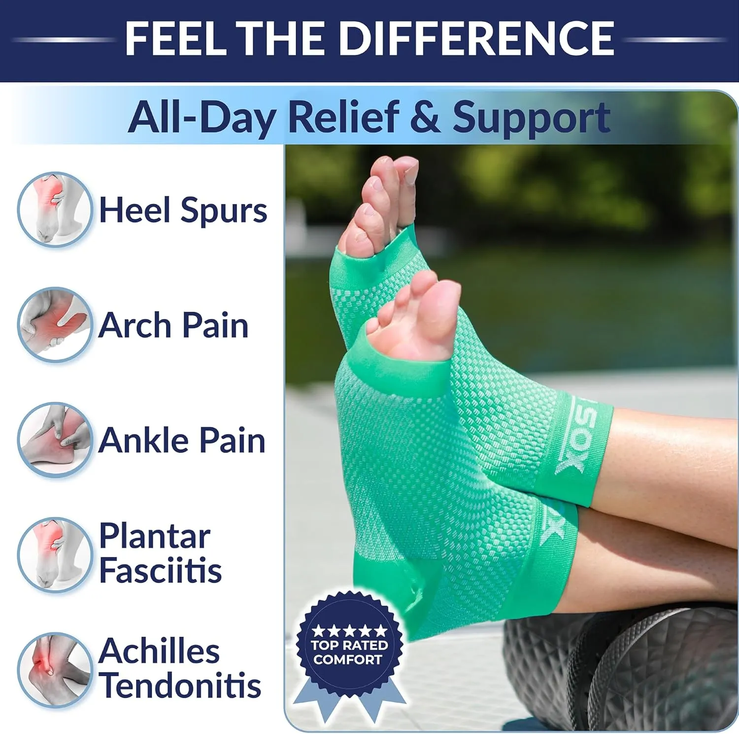 SB SOX Plantar Fasciitis Relief Socks - Night Splint & Foot Brace for Achilles Tendonitis, Heel Pain, and Arch Support  Foot Compression Sleeve for Recovery, Foot Swelling, and Fatigue (Solid Black, Large)