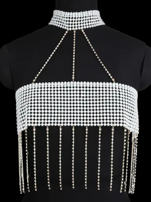Sexy Pearl Decor Tassel Bra Chain