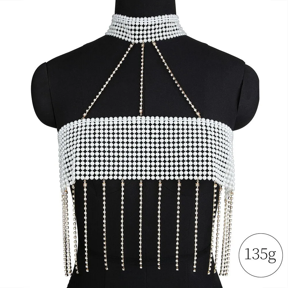 Sexy Pearl Decor Tassel Bra Chain