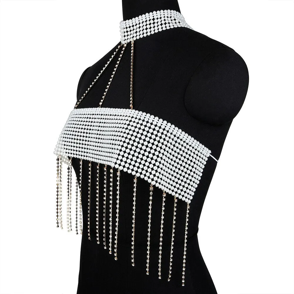 Sexy Pearl Decor Tassel Bra Chain