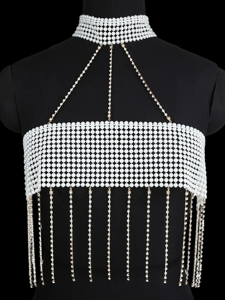Sexy Pearl Decor Tassel Bra Chain