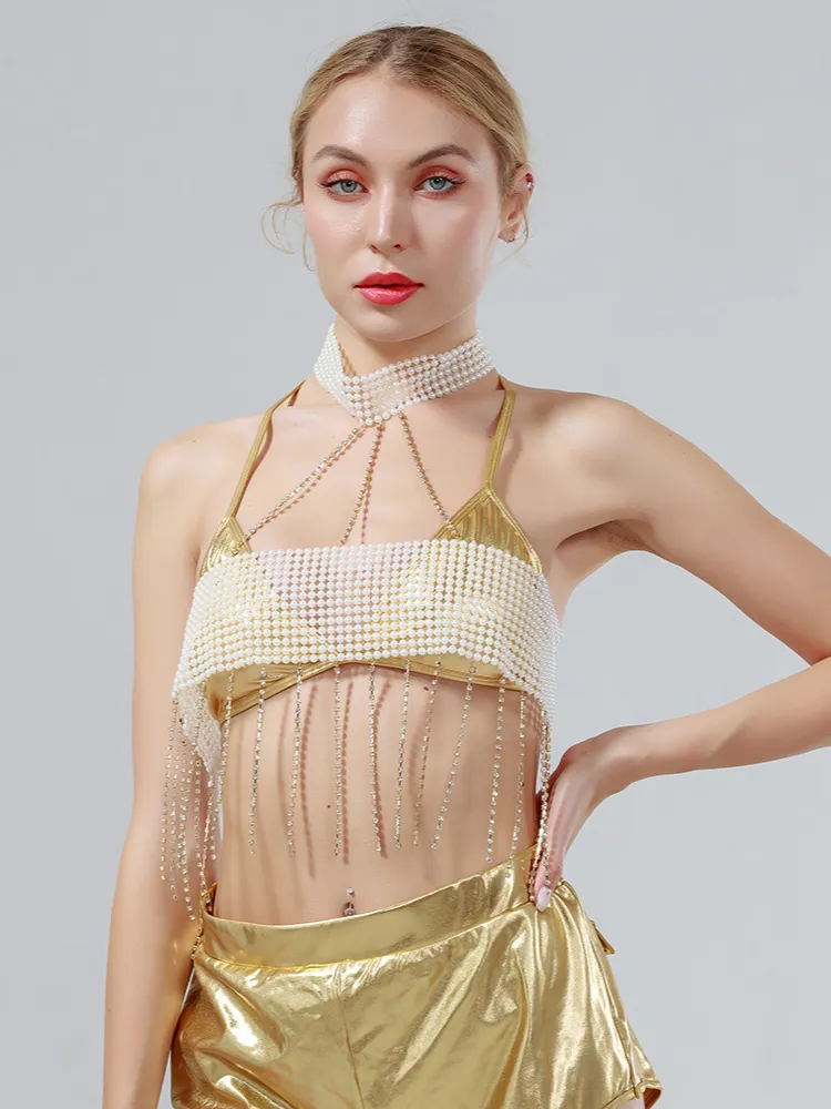Sexy Pearl Decor Tassel Bra Chain