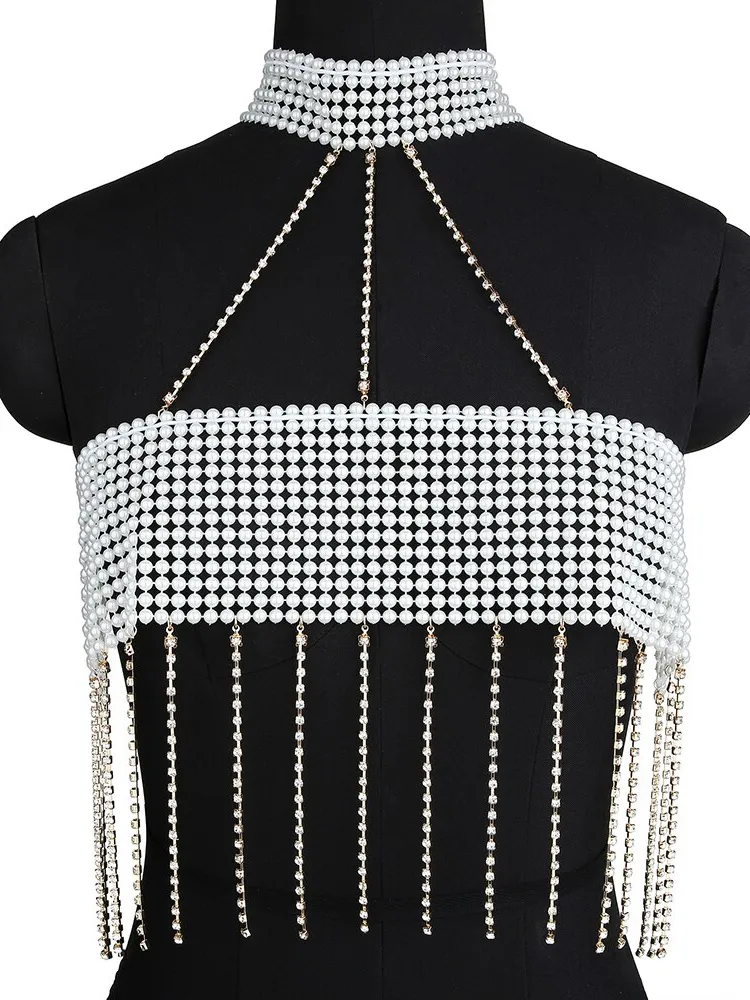 Sexy Pearl Decor Tassel Bra Chain