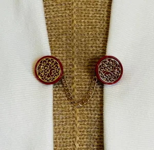 Sweater Clips Red Vintage Sweater Clip for Cardigan Clasp Minimalist Chain Clip Kimono Jewelry Gift for Mom Gifts for Her by Fabulici