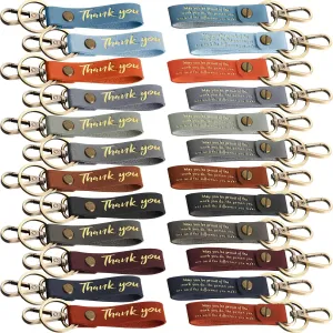 Unittype 12 Pcs Fathers Day PU Leather Thank You Key Chains Gifts Bulk Inspirational Appreciation Gift Motivational Quote Keyrings with Lobster Clasp Loop for Men Church Members Coworker Volunteer