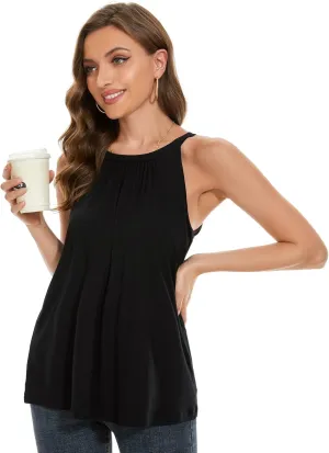 Women's Cami with Built in Bra Cup Casual Flowy Swing Pleated Tank Top with Adjustable Strap (S-4XL)