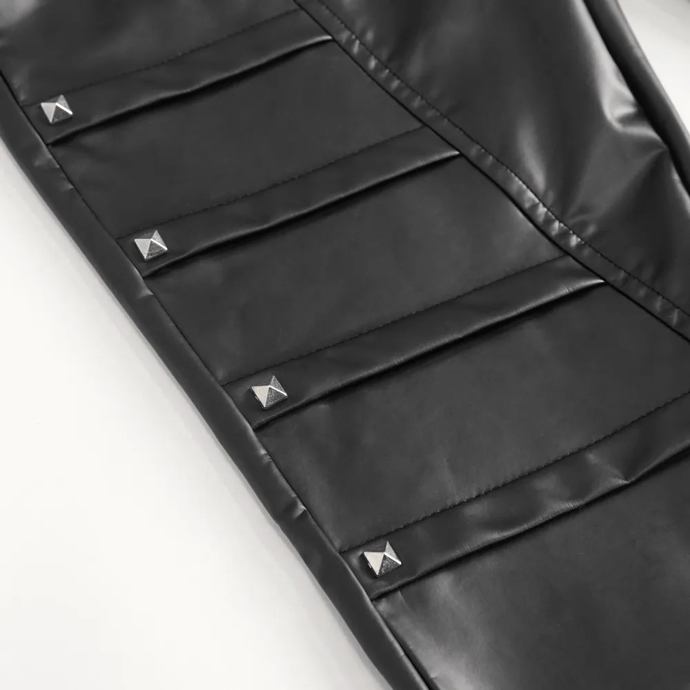 Women's Punk Slim Faux Leather Pants with Chains