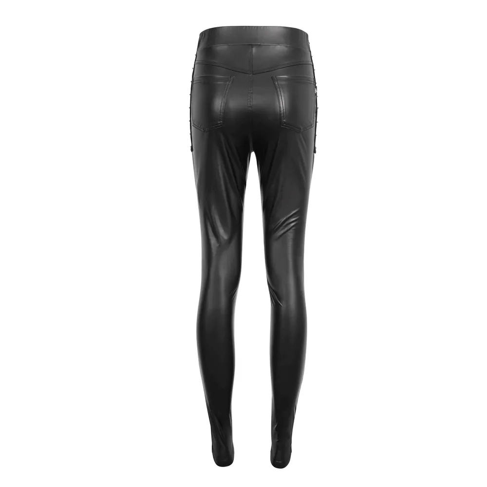 Women's Punk Slim Faux Leather Pants with Chains