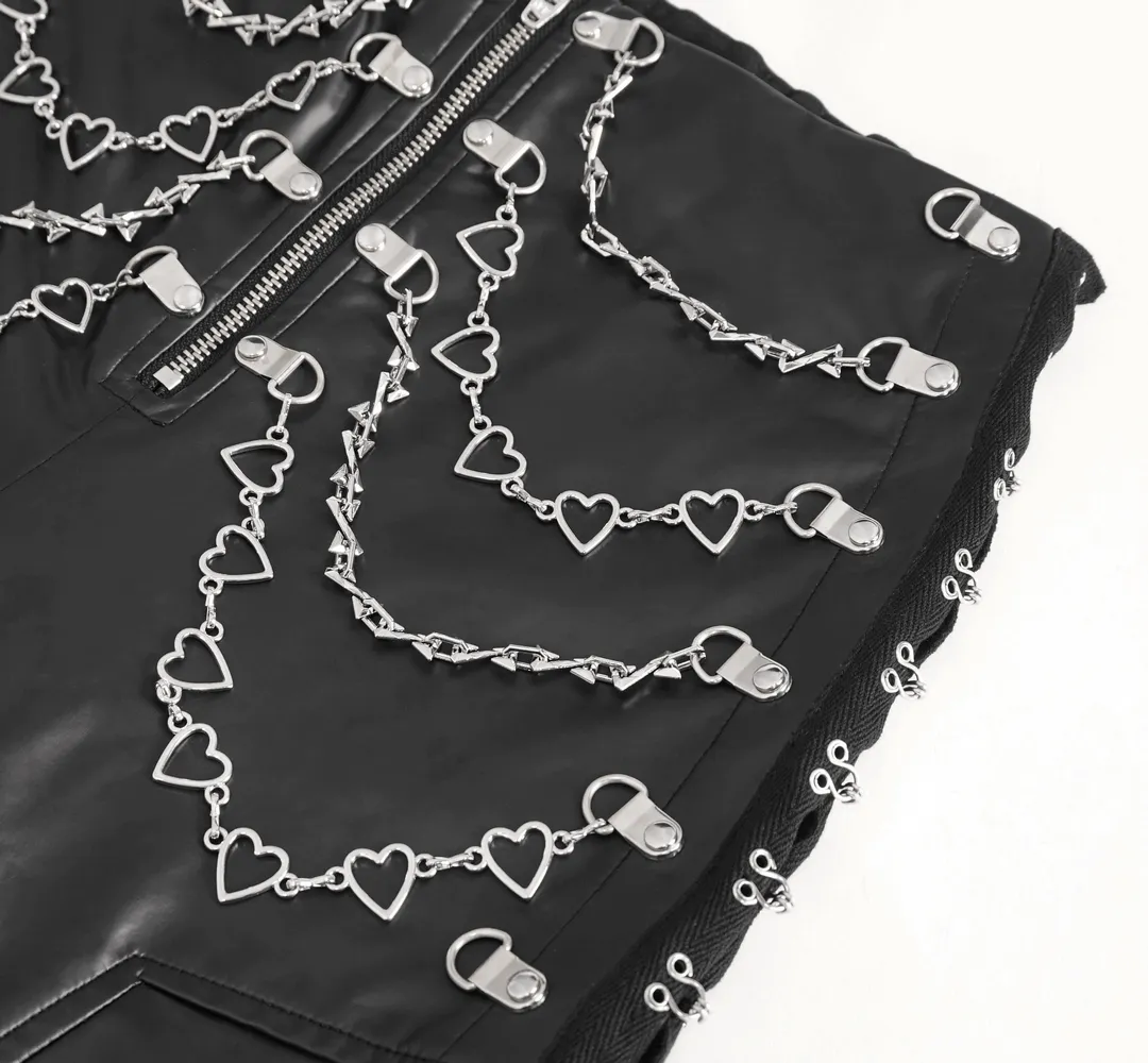 Women's Punk Slim Faux Leather Pants with Chains