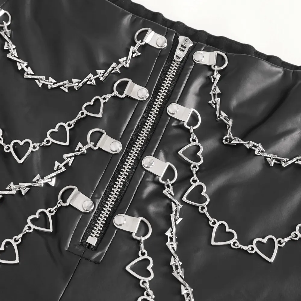 Women's Punk Slim Faux Leather Pants with Chains