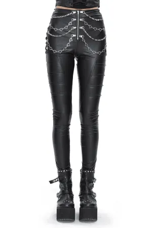 Women's Punk Slim Faux Leather Pants with Chains