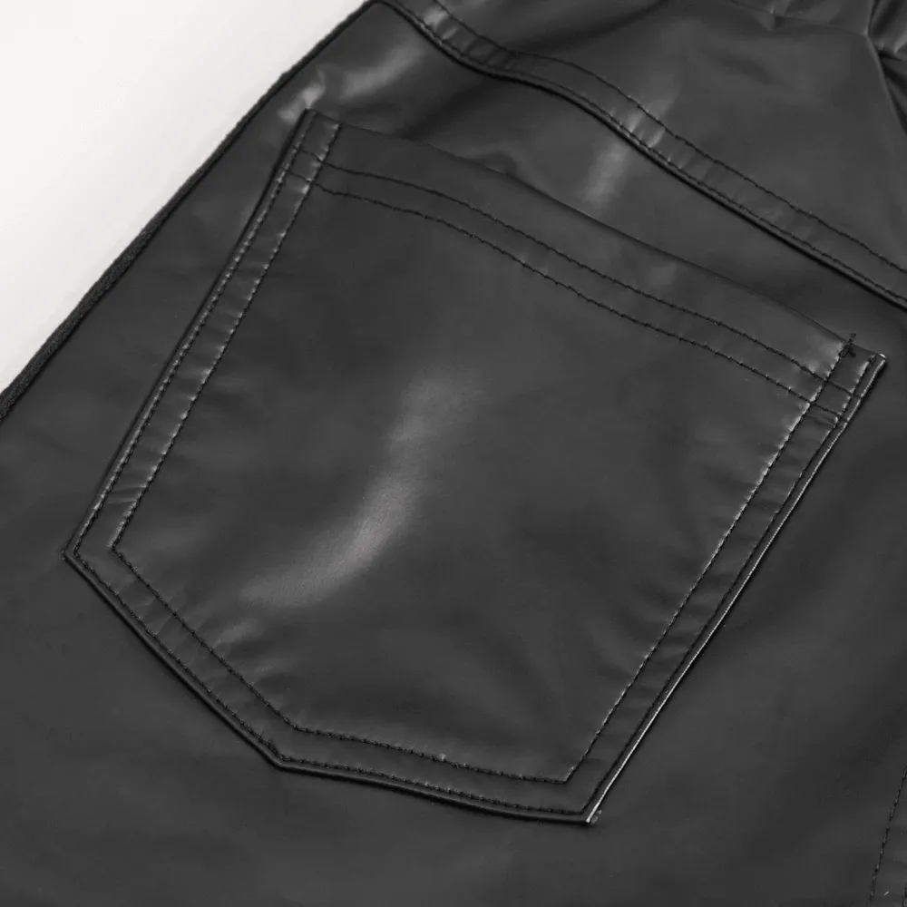 Women's Punk Slim Faux Leather Pants with Chains