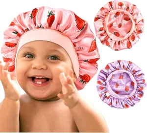 YANIBEST 2 Pcs Baby Satin Bonnet for Sleeping Kids Double Layer Sleeping Caps for Toddler Silk Bonnet Elastic Wide Band