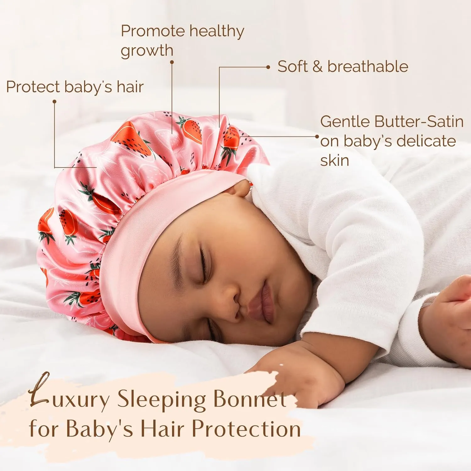 YANIBEST 2 Pcs Baby Satin Bonnet for Sleeping Kids Double Layer Sleeping Caps for Toddler Silk Bonnet Elastic Wide Band